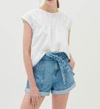 OVS wit ibiza stijl top t-shirt met broderie en kapmouw S, Wit, Nieuw, Ophalen of Verzenden, Korte mouw