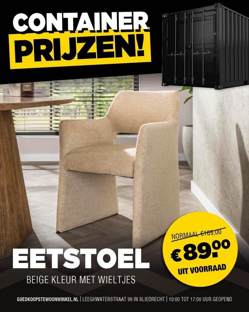 Lichte eetkamerstoelen nu €89,- op=op, Ophalen of Verzenden
