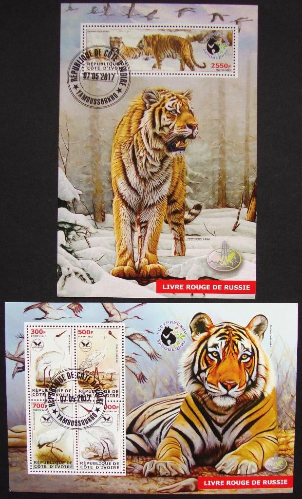 - 803 - 2 Blokken met Panters + Kraanvogels uit Rusland., Verzenden, Gestempeld, Dier of Natuur