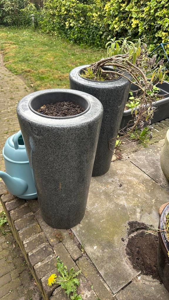 Zware graniet/natuursteen bloempotten 60x30, Tuin en Terras, Bloembakken en Plantenbakken, Steen, Minder dan 30 cm, Rond, Ophalen of Verzenden