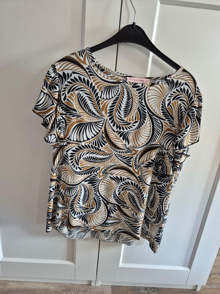 Studio Anneloes Sieta Grain top met volants en print, Maat 38/40 (M), Studio Anneloes, Zwart, Nieuw