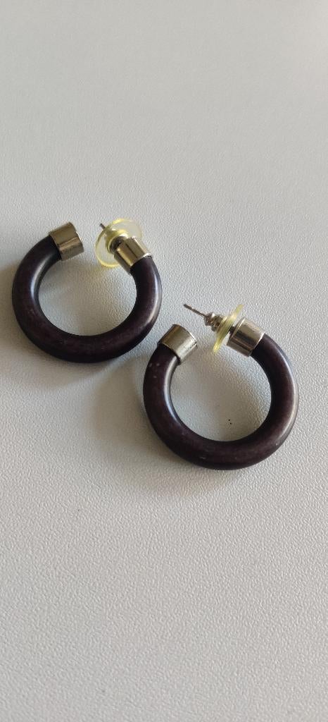 Vintage houten hoop oorbellen – retro / designer stijl, Overige materialen, Bruin, Ophalen of Verzenden, Zo goed als nieuw