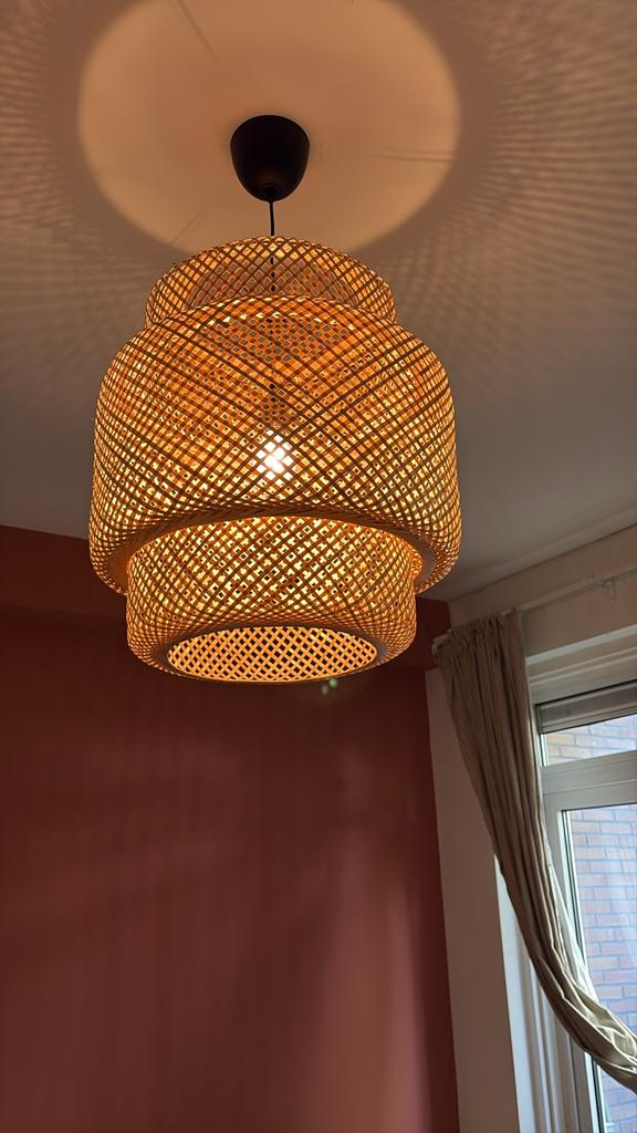 Ikea Sinnerlig hanglamp bamboe, Huis en Inrichting, Ophalen, Zo goed als nieuw, Hout, Minder dan 50 cm