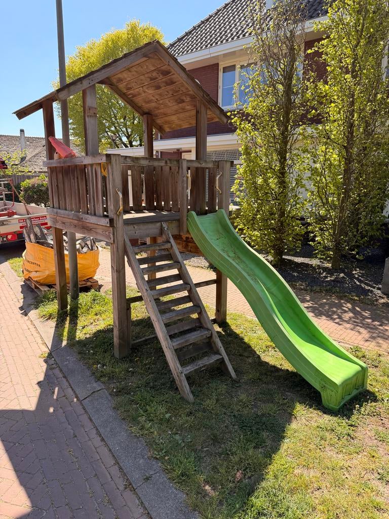 Houten Speelhuisje met Glijbaan, Ophalen, Gebruikt, Hout