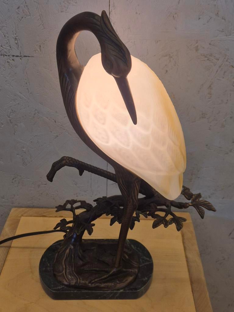 Tinchi tafellamp vogel – Art Nouveau stijl – marmer – design, Huis en Inrichting, Lampen | Tafellampen, Gebruikt, Glas, Tinchi