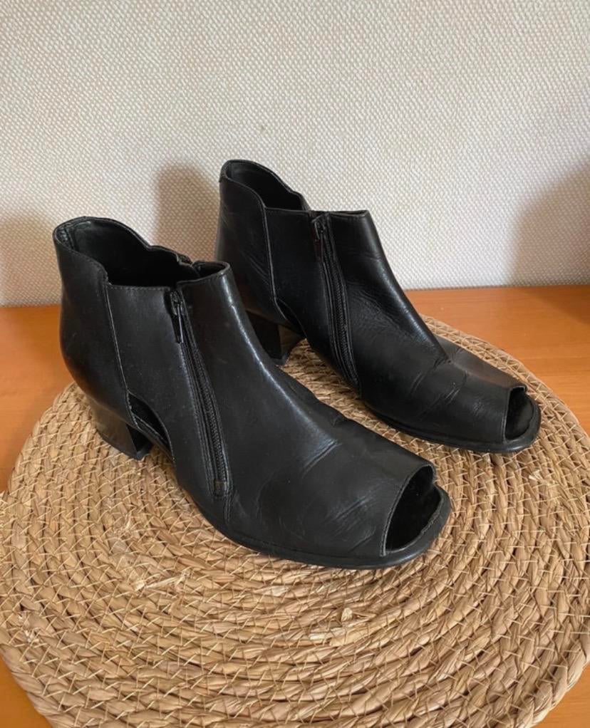 Vintage Aloys leren peeptoe  - Maat 40, Ophalen of Verzenden, Gedragen, Zwart, Lage of Enkellaarzen