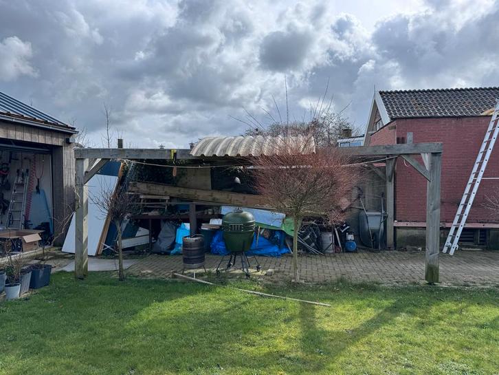 Lariks houten carport (ca. 6x3m) - Zelf demonteren, Tuin en Terras, Overige Tuin en Terras, Gebruikt, Ophalen