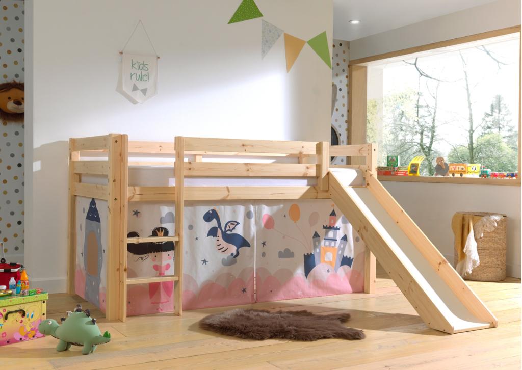 Pino halfhoogslaper met glijbaan - 90x200 - Grenen, Niet ingevuld, Niet ingevuld, Niet ingevuld