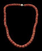 Bloedkoraal ketting met Grote Bloedkoraal Kralen Zilver slot, ., Zo goed als nieuw, Rood, Bloedkoraal