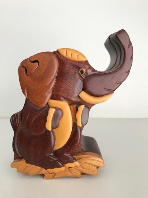 Houtsnijwerk puzzel olifant., Antiek en Kunst, Kunst | Beelden en Houtsnijwerken, Ophalen of Verzenden