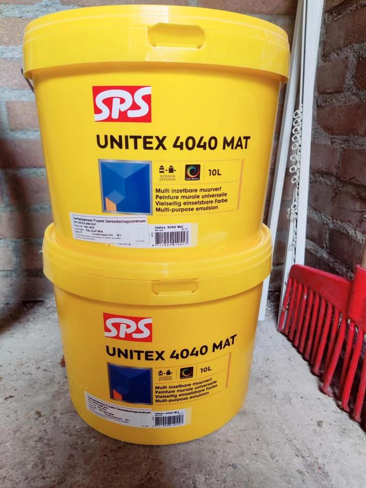 2x 10L SPS Unitex 4040 Mat Verf RAL9016 NIEUW ONGEOPEND, Doe-het-zelf en Verbouw, Verf, Beits en Lak, Nieuw, Verf, 15 tot 20 liter