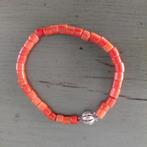 20 cm armband bloedkoraal met zilveren slot, Verzenden, Zilver, Armband