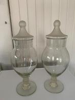Twee grote glazen bokalen met deksel van melkglas, brocante, Ophalen, Wit, Minder dan 50 cm, Glas