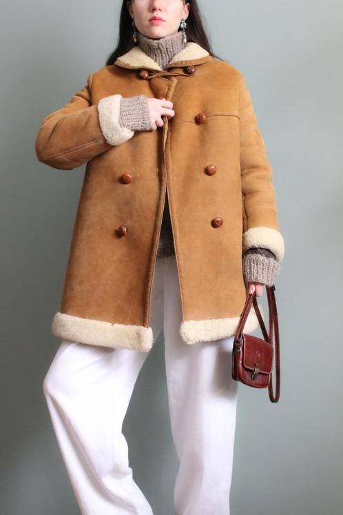 Vintage handgemaakte camel nubuck lammy shearling S, Kleding | Dames, Jassen | Winter, Zo goed als nieuw, Maat 36 (S), Bruin, Verzenden