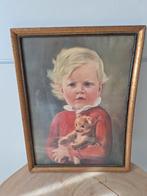 Vintage kunstwerk Kind met beer, Antiek en Kunst, Kunst | Schilderijen | Klassiek, Ophalen of Verzenden