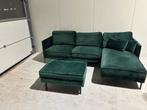 Groene Velvet Hoekbank met Hocker - In Goede Staat!, ., ., Ophalen of Verzenden, Zo goed als nieuw