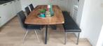 Set van eetkamerbankje en 3 stoelen, Ophalen, Zo goed als nieuw, Zwart, Leer