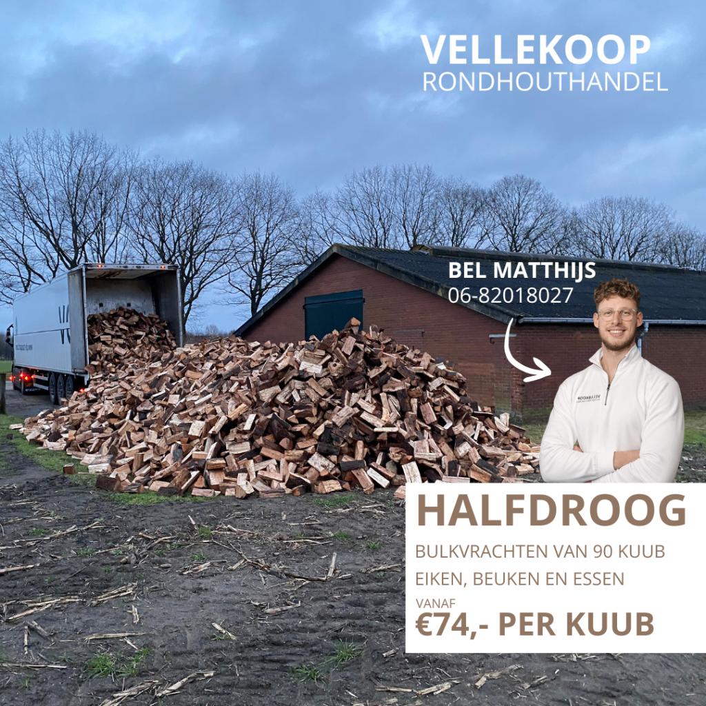 Haardhout halfdroog in bulk | vanaf 90 kuub, Tuin en Terras, Haardhout, 6 m³ of meer, Ophalen of Verzenden, Eikenhout, Blokken