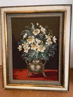 Prachtig geborduurd schilderij borduurwerk vaas bloemen, Antiek en Kunst, Kunst | Schilderijen | Klassiek, Ophalen of Verzenden