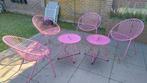 4 tuinstoelen en 2 tafeltjes, metaal, roze van Leenbakker, Tuin en Terras, Ophalen, Gebruikt, Overige materialen, 2 zitplaatsen