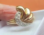 Prachtige zware vintage gouden ring met diamant 9 karaats, Goud, 18 tot 19, Goud, Met edelsteen