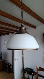 Hanglamp lamp koper/messing brede glazen kap melkglas, Ophalen, Gebruikt, Glas