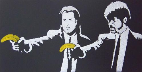 BANKSY Pulp Fiction Schilderij op metalen plaat... Gravure, Antiek en Kunst, Kunst | Schilderijen | Modern, Verzenden