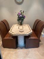 Luxe Eettafel met 4 leren stoelen - Nieuwstaat!, Overige materialen, 100 tot 150 cm, Luxe, Zo goed als nieuw
