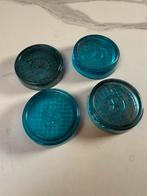 4 retro blauwe glazen voetjes kachel radiator, Ophalen of Verzenden