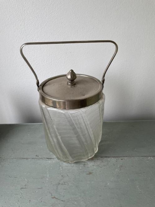 Antieke koekjespot van Fries draadglas. Pot hengsel deksel., Antiek en Kunst, Antiek | Glas en Kristal, Ophalen