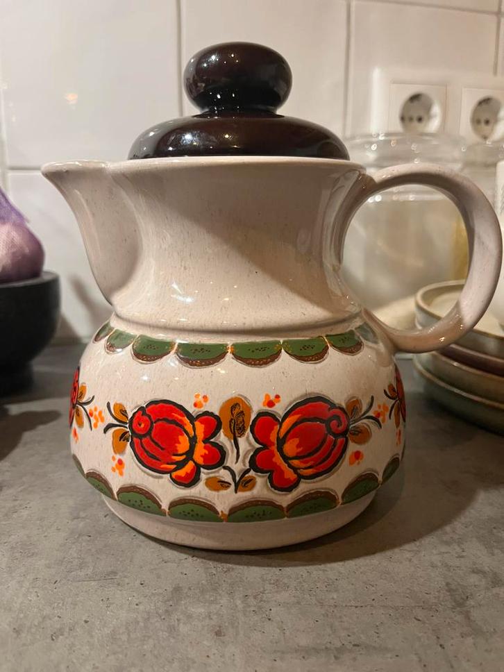 Vintage Keramische Kan met Bloemenmotief, Huis en Inrichting, Keuken | Keukenbenodigdheden, Gebruikt, Ophalen of Verzenden