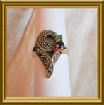 Mooie zilveren ring met markasietjes en edelsteentjes, Sieraden, Tassen en Uiterlijk, Antieke sieraden, Ophalen of Verzenden, Zilver