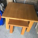 2 Eco eiken (Fineer) bijzettafeltjes (set), Ophalen, Zo goed als nieuw, Vierkant, Hout