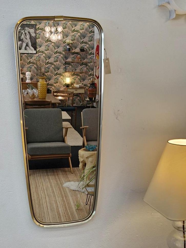 Vintage spiegel messing 70s, Huis en Inrichting, Woonaccessoires | Spiegels, Gebruikt, Minder dan 50 cm, Minder dan 100 cm, Rechthoekig