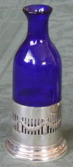 Nr H169: Verzilverde Gero houder met blauw flesje, Antiek en Kunst, Ophalen of Verzenden