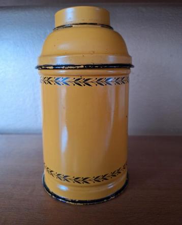 italiaans blik, geel met bol / dop deksel, mooie conditie  beschikbaar voor biedingen