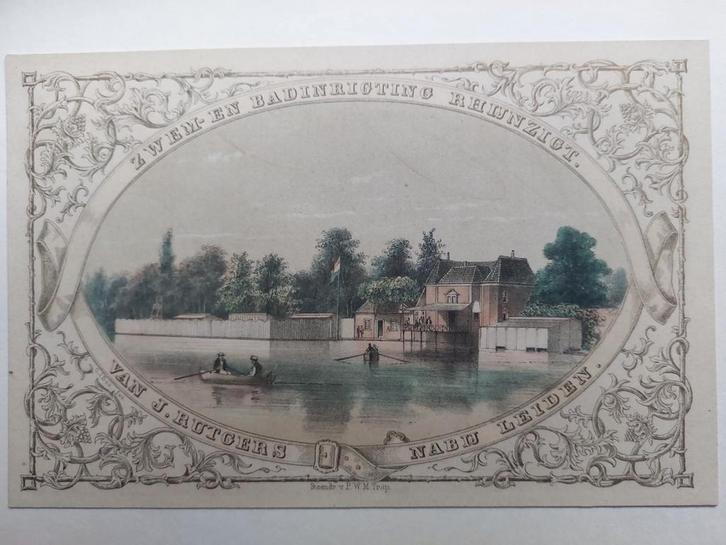 8 / Zwem en Badinrichting Rhijnzigt te Leiden, Antiek en Kunst, Kunst | Litho's en Zeefdrukken, Ophalen of Verzenden