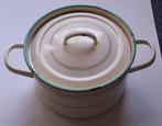 Antiek emaille pan. Cremekleurig met groen randje. Nostalgie, Huis en Inrichting, Keuken | Potten en Pannen, Verzenden, Gebruikt