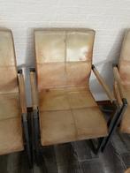 4xEetkamer stoelen echt leer cognac kleur, Huis en Inrichting, Stoelen, Ophalen, Gebruikt, Overige kleuren, Metaal