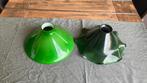 Vintage glazen en emaille lampenkappen, Groen, Rond, Gebruikt, Vintage