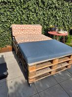 Palletbank met kussens en wielen, Huis en Inrichting, Banken | Bankstellen, Ophalen, Hout, Gebruikt, 100 tot 125 cm