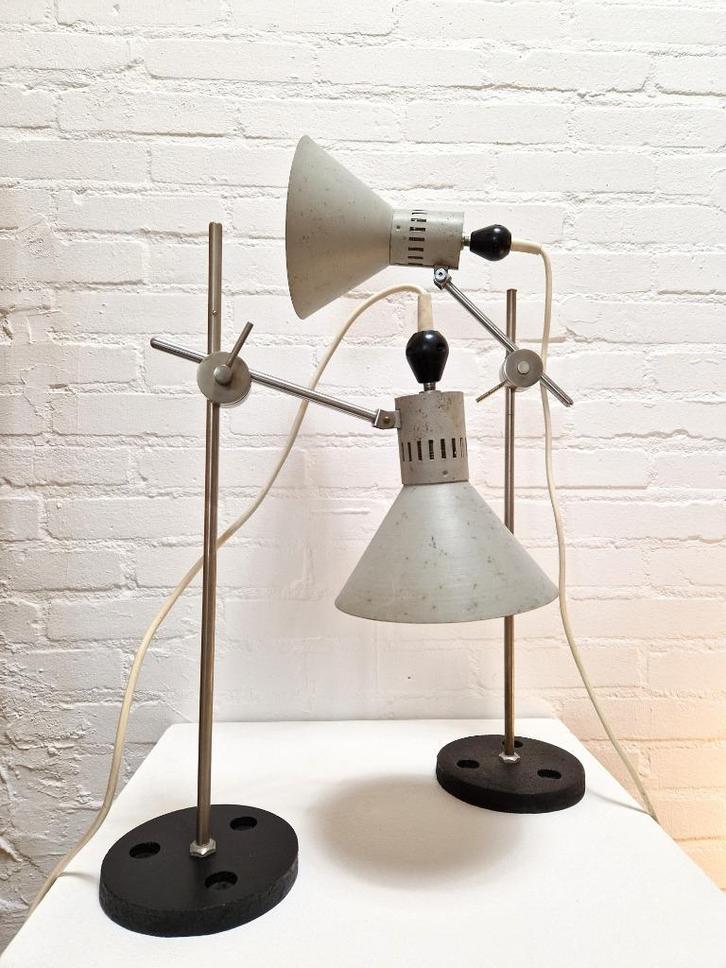 Set Vintage Industriële Tafellampen, 1960s, Huis en Inrichting, Lampen | Spots, Gebruikt, Vloerspot of Grondspot, Metaal of Aluminium