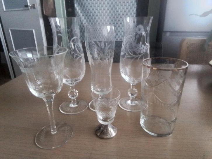 6 mooie oude geslepen glazen, Antiek en Kunst, Antiek | Glas en Kristal, Ophalen of Verzenden