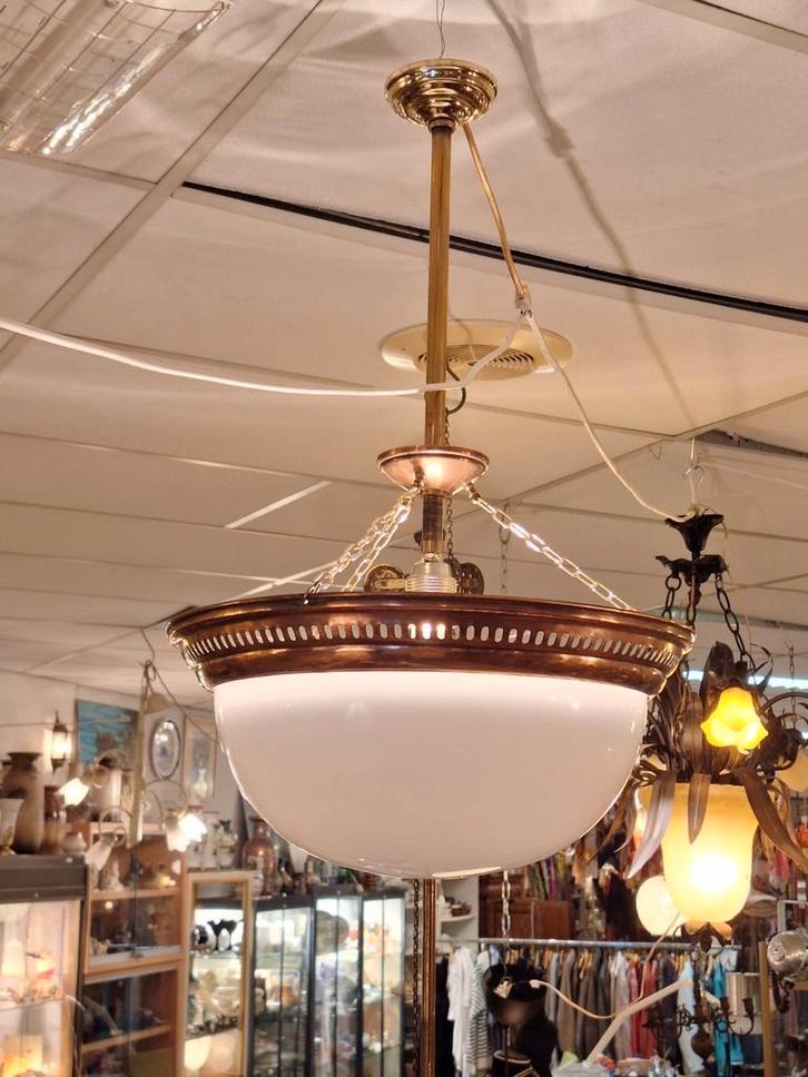 Art Deco Plafondlamp, Huis en Inrichting, Lampen | Hanglampen, Gebruikt, Minder dan 50 cm, Glas, Metaal, Ophalen
