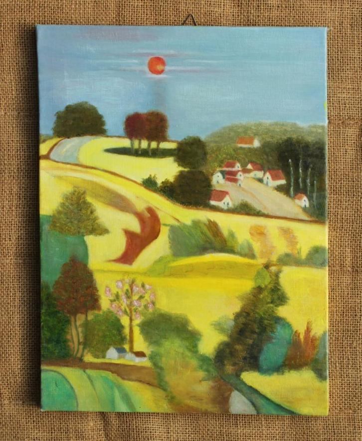 Schilderij olieverf op doek - Landschap 29, Huis en Inrichting, Woonaccessoires | Schilderijen, Tekeningen en Foto's, Zo goed als nieuw