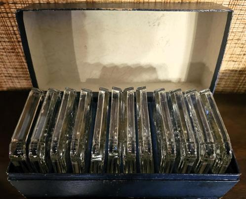 Vintage Glazen onderzetters in originele doos, uit 1950, Antiek en Kunst, Antiek | Glas en Kristal, Ophalen of Verzenden