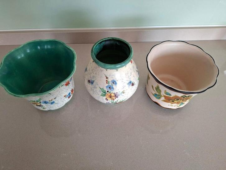 3 vazen/potten van Gouda plateel(ook p.s.), Antiek en Kunst, Antiek | Vazen, Ophalen of Verzenden