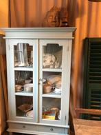 Blauwe Teak Vitrinekast met Lades, Ophalen, Gebruikt, Teakhout, 50 tot 100 cm