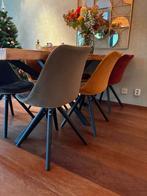 6x Gekleurde velvet eetkamerstoelen (Legno), Huis en Inrichting, Stoelen, Ophalen, Gebruikt, Overige kleuren, Hout