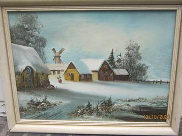 Gezellig wintergezicht met huisjes/vrouwtje i/d Sneeuw beschikbaar voor biedingen